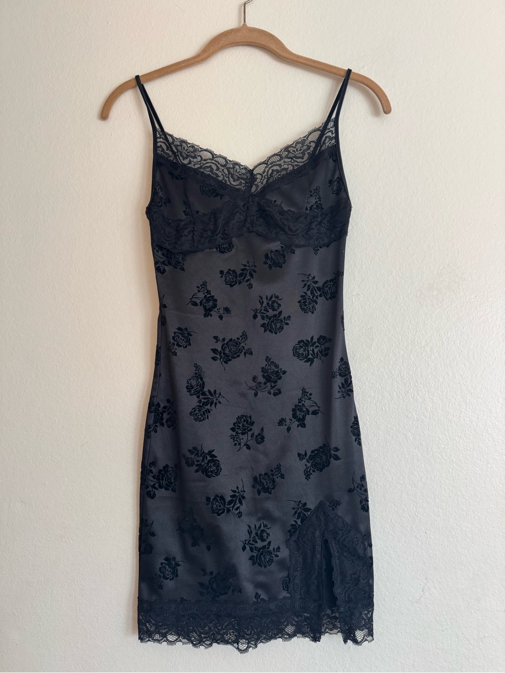 Motel Rocks Black Floral Burnout Lace-Trim Slip Dress